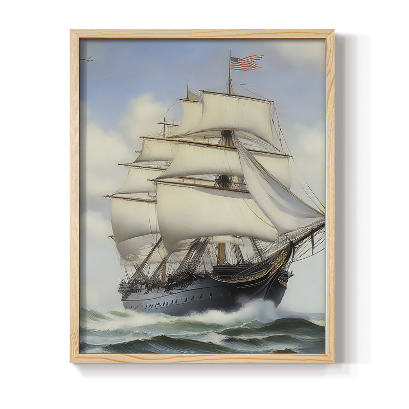 NAUTICAL Series Lxxv, reproduction encadrée - bois massif, Naturel, H 15 po x l 12 po