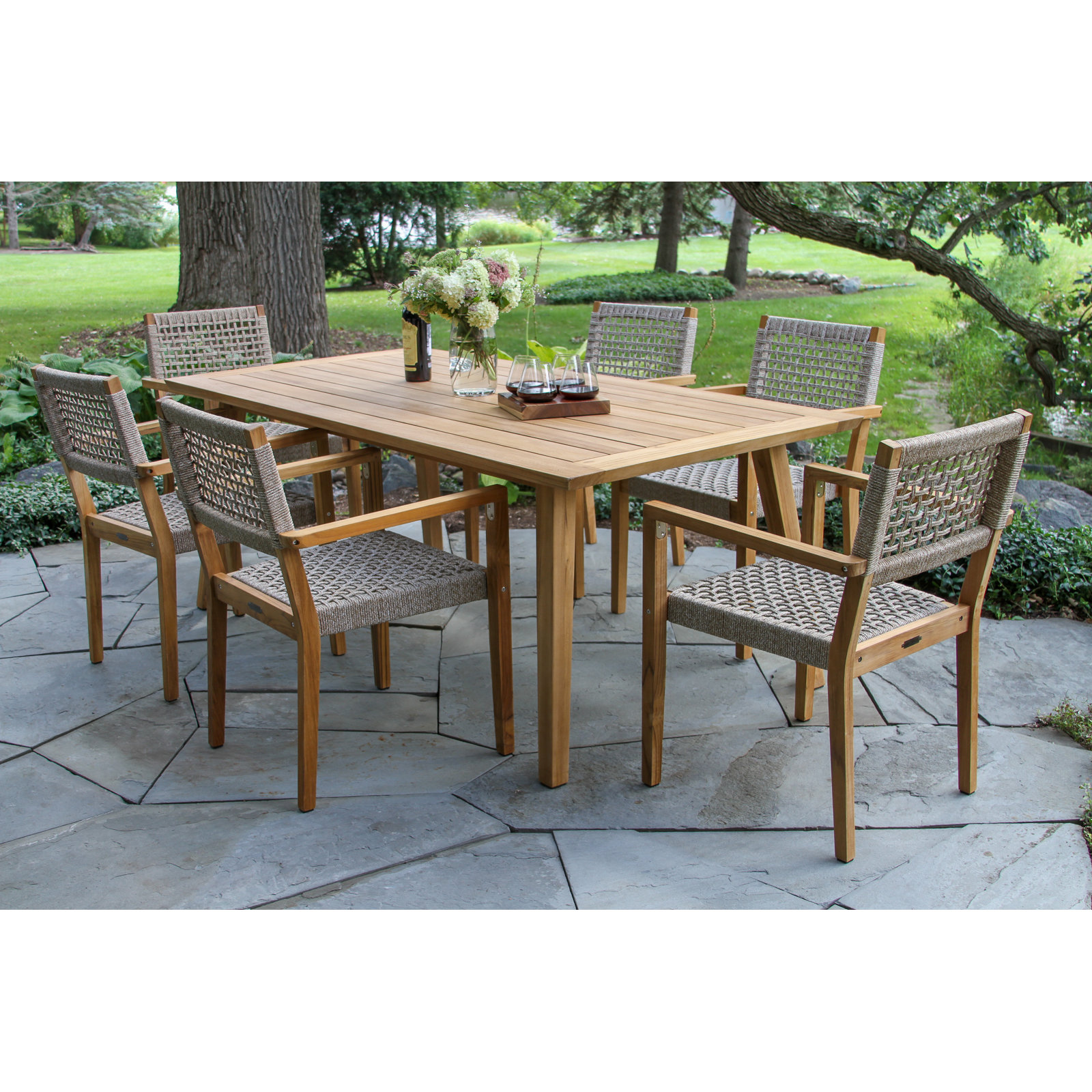 Akiva 40" Patio Dining Set, Wheat Rope