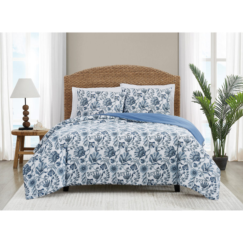 Ensemble d'édredon en coton 3 pièces bleu / blanc, Édredon pour lit simple + 1 taie décorative stan