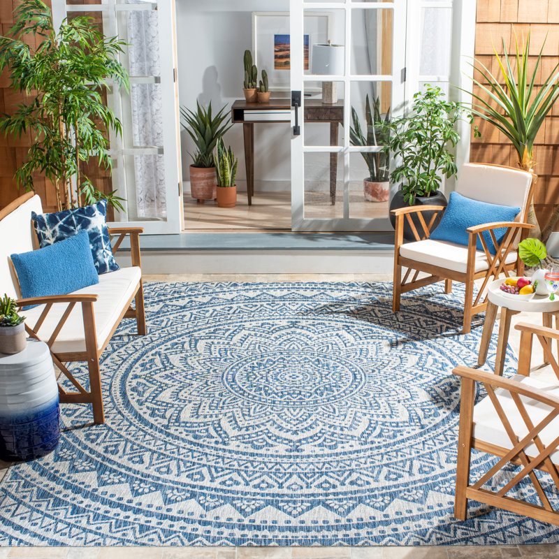 Erardo Hooked Indoor/ Outdoor Grey/Blue Area Rug, Rectangle 235 x 330cm