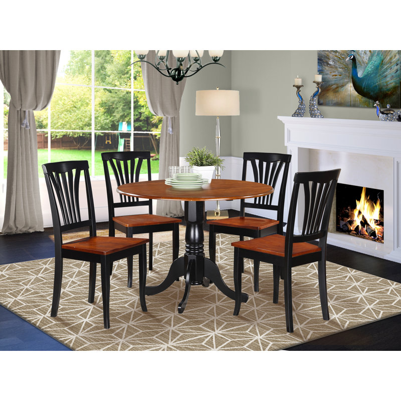 Mbolu 4 - Person Solid Wood Top Pedestal Dining Set, Black/Cherry, 5