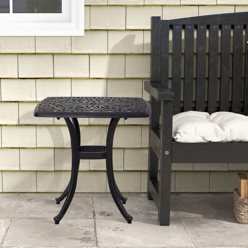 Outsunny Square Small Garden Table with Parasol Hole 53 x 53 cm, Bronze Tone