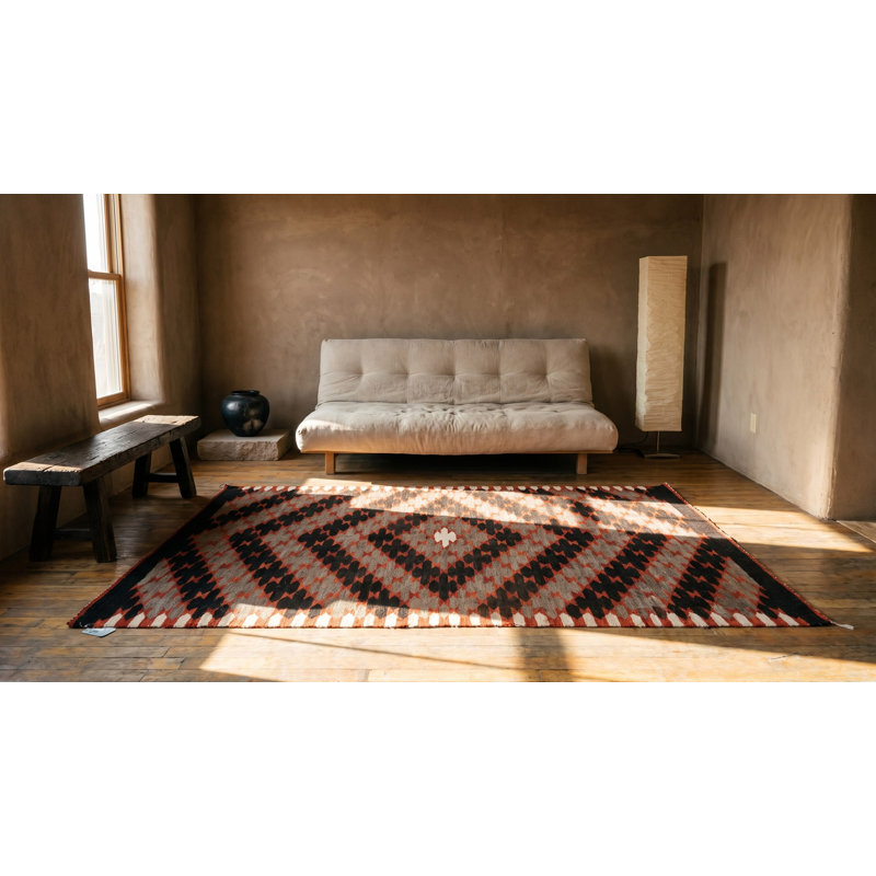 Exciting Tribal Geometric Antique Native American Flatweave Navajo Rio Grande Rug