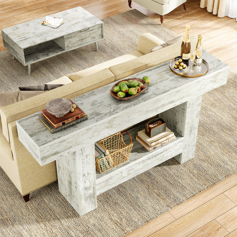 Console de 63 pouces de long, table d'entrée de style campagnard avec rangement, table de canapé en bois rustique derrière la table de canapé