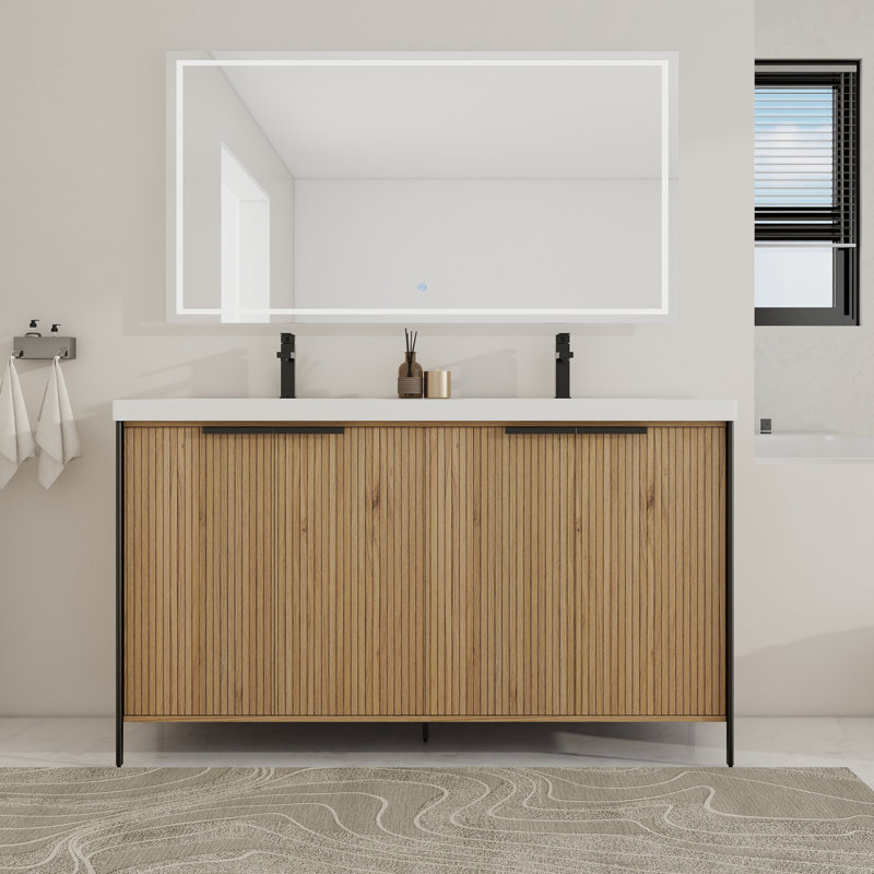 60'' Double Bathroom Vanity with Resin Top