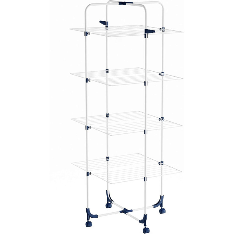 4-Tiered Collapsible Laundry Drying Rack - Wheels Included