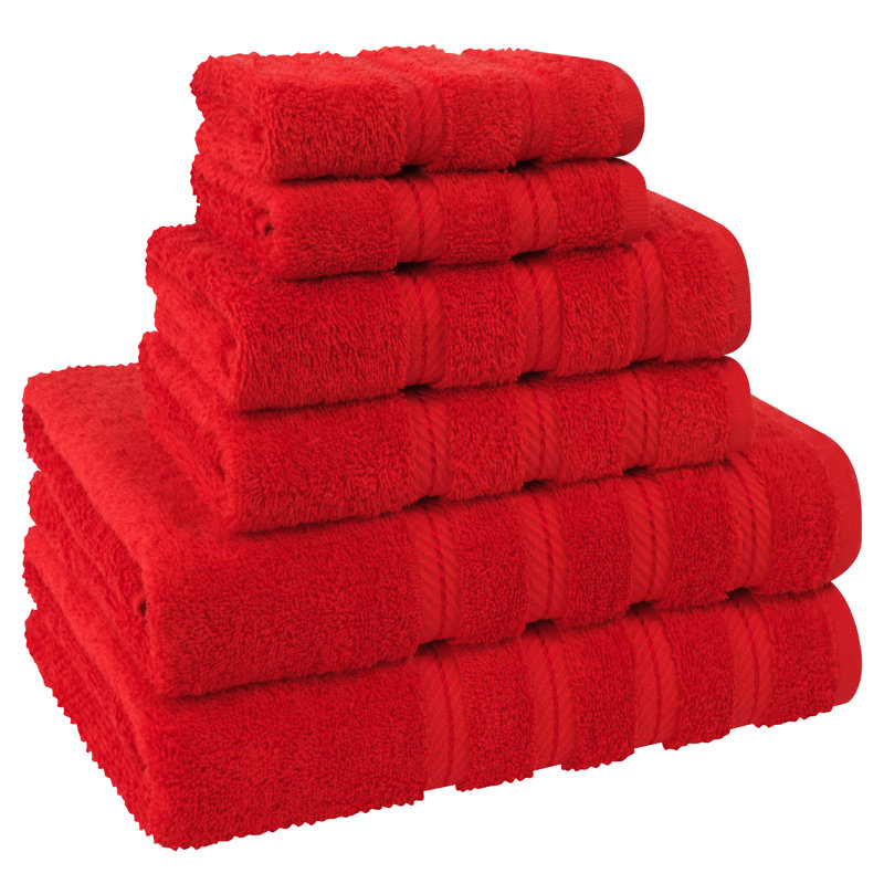 100% Cotton Premium Turkish Bath Towel Set, 6 Piece Super Soft and Absorbent Darcelle Collection, Red
