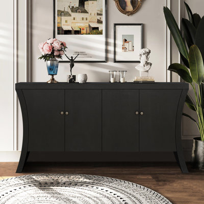 4 portes blanches avec des pieds arqués en bois stables et des accents bronze - Le rangement polyvalent pour les salons contemporains permet de gérer un espace principal avancé