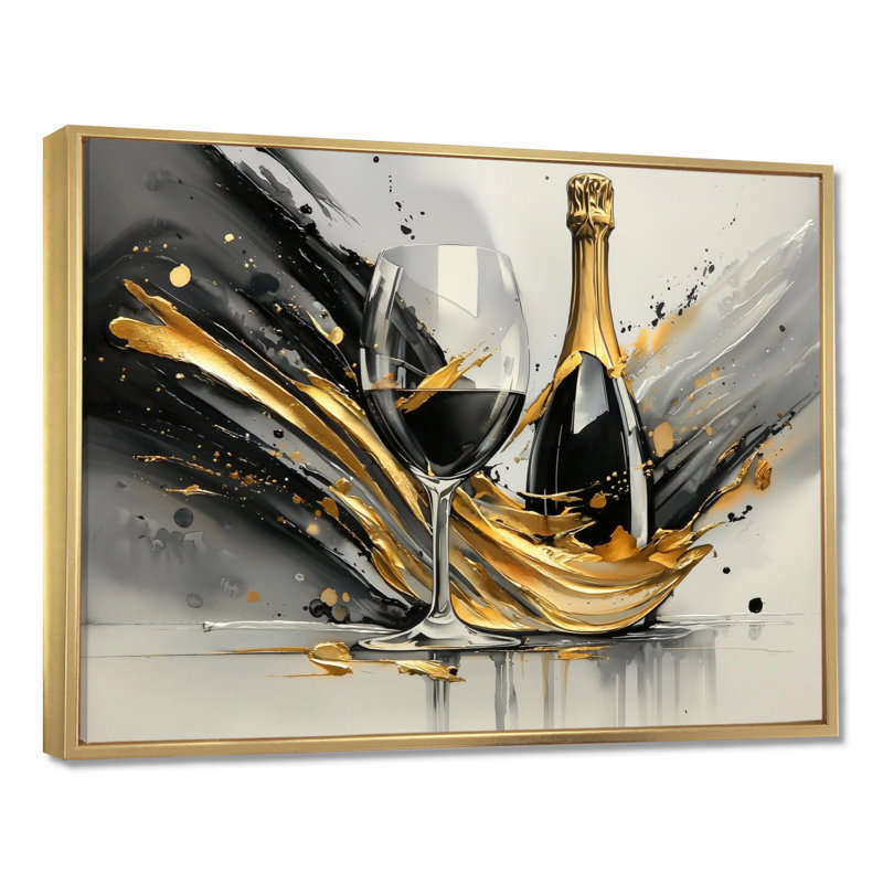 Luxueuse explosion de champagne - art mural vin et champagne, H 34 po x l 44 po, Doré