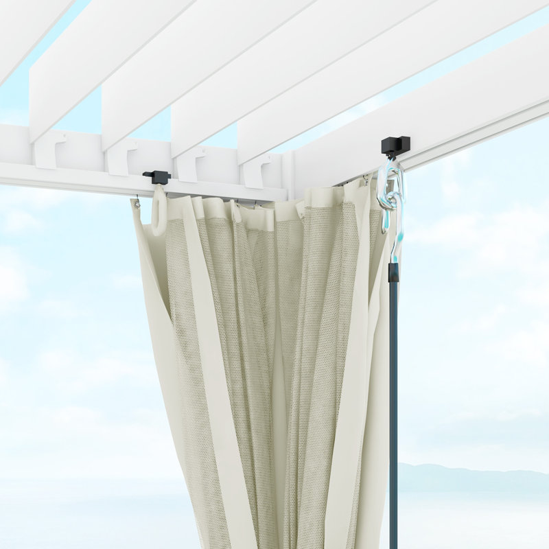 White Aluminum Outdoor Pergola with Adjustable Canopy and Curtains