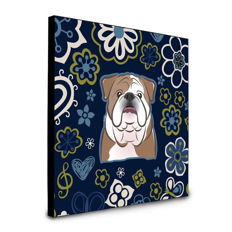 Art encadré fleurs teckel à long Bissell, Bouledogue anglais brun