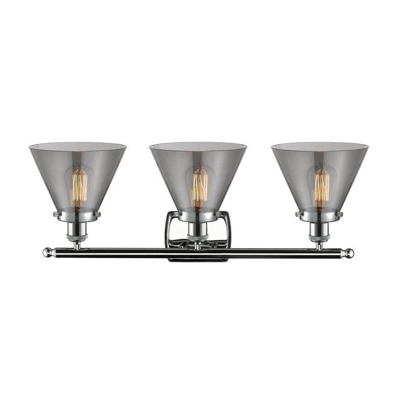 Éclairage pour meuble-lavabo 3 lumières 28 po Ballston Urban Cone, Chrome poli, DEL, Plaqué couleur fumée