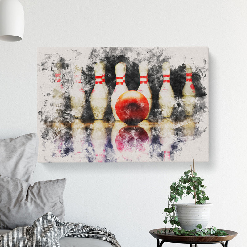Ten Pin Bowling Watercolour - Wrapped Canvas, 35cm H x 50cm W x 3cm D