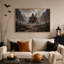 Maison hantée gothique aux fenêtres orange vif - Toile murale d'Halloween-719767982