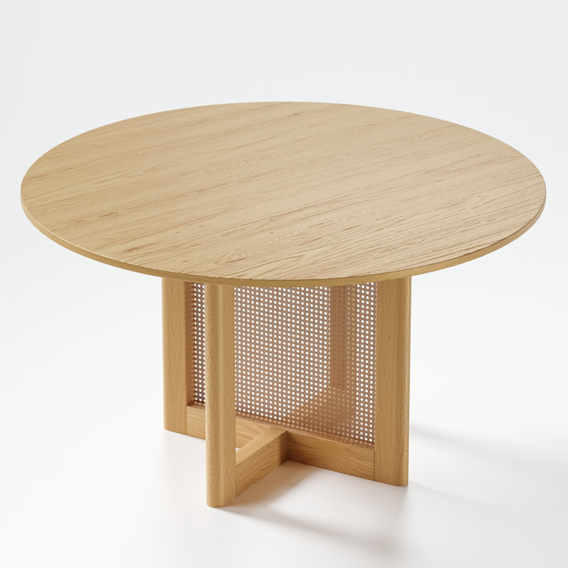 Table de salle à manger en bois de chêne 52 po avec pieds croisés, Tanné, H 30 po x L 52 po x l 52 po