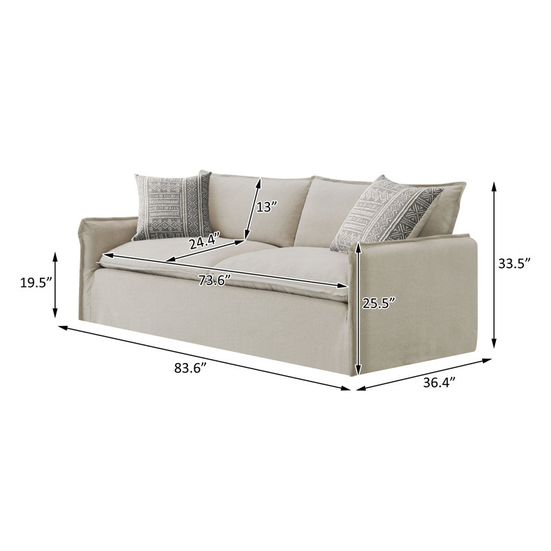 Canapé en lin beige 83,6 po avec 2 coussins Lawrin