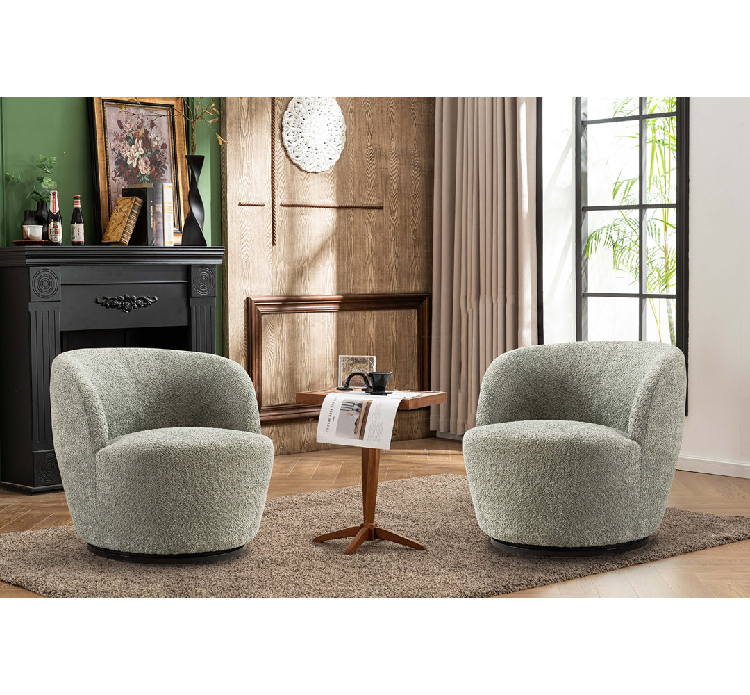 Nen Upholstered Swivel Accent Chairs, Boucle Swivel Barrel Chair, Accent Arm Chairs for Small Space (Set of 2) Everly Quinn Body 