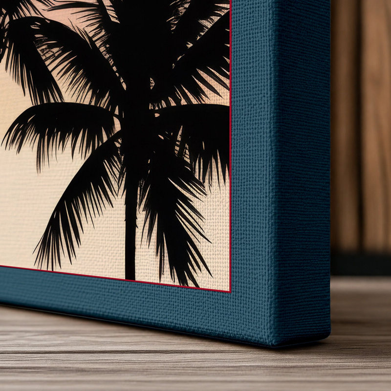 Silhouette at Dawn Coastal 1 Piece Wrapped Canvas Wall Art, 24x16 - 61.0 x 40.6 cm, Teal Border