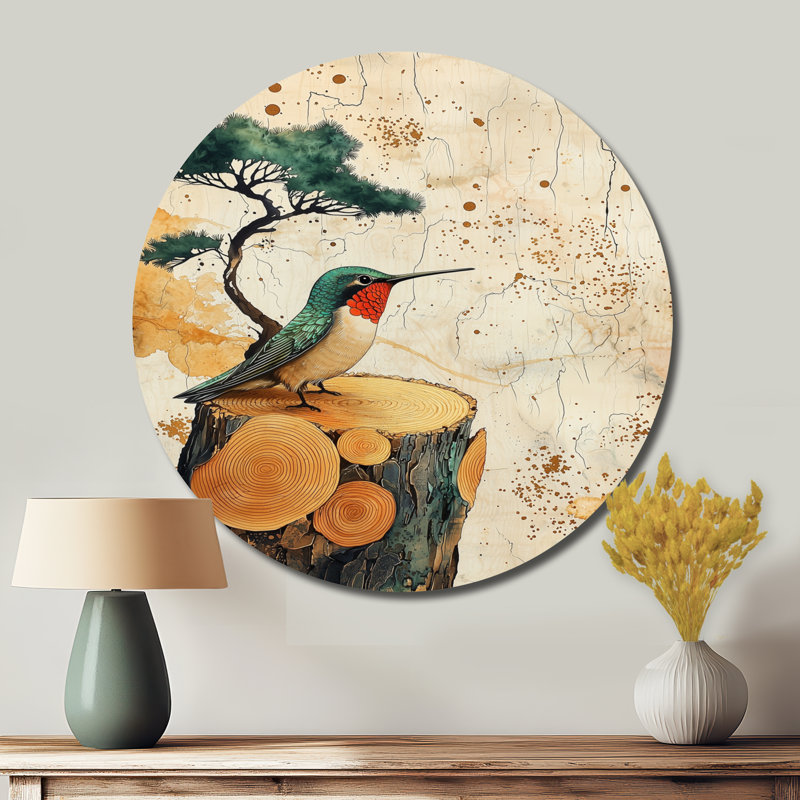 Abstrait colibri en bois Grace I - impression d'art moderne en métal vert, 16" H x 16" W
