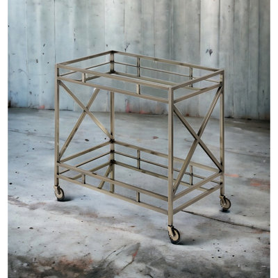 Antique Gold Serving Cart With Mirrored Shelf And Open Bottom Storage Trim by Latitude Run