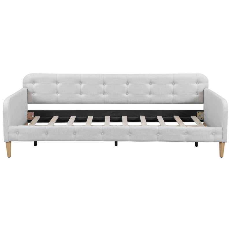 Upholstered Daybed with 4 Support Legs, Beige, Twin