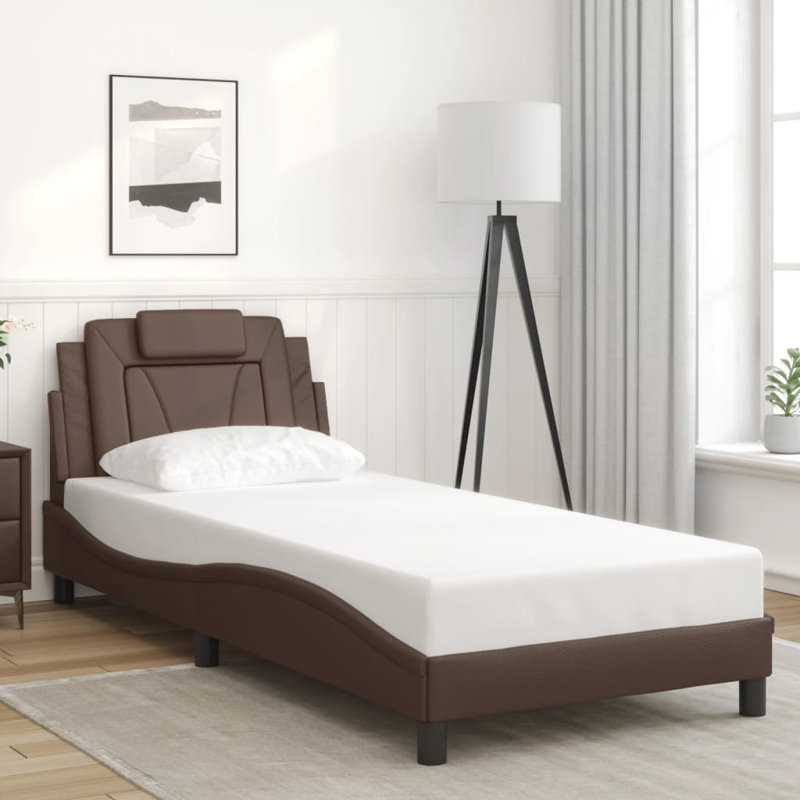 Base de lit vidaXL en simili cuir brun 31,5 "x 78,7" vidaXL, Simple, Brun foncé