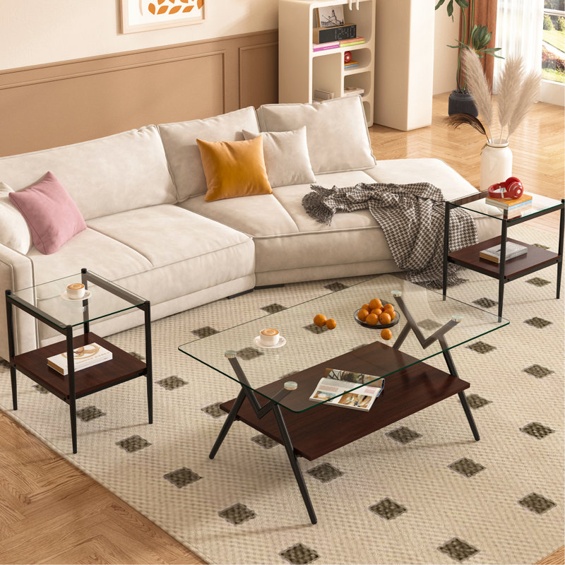 Table contemporaine contemporaine pour la maison - Tables basses en verre trempé et à stabilité élevée avec base transparente