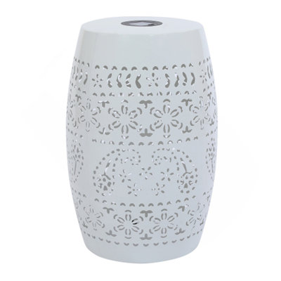 Solar Side Table With Built-In Solar Battery,Stunning Flower Pattern At Night,Eco-Friendly And Energy Efficient Outdoor Furniture Ideal,For Patios Gardens And Backyards(White)