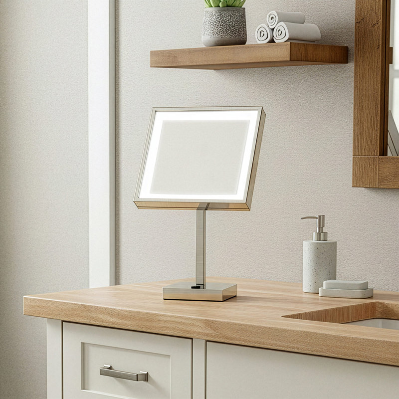 Miroir de salle de bain autoportant en aluminium anodisé, Nickel brossé
