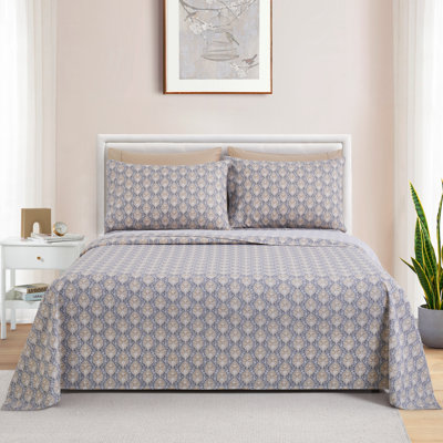 Marina Decoration Home Decor Bedding Bedroom Bedsheet Soft Silky Deep Pocket Rayon from Bamboo All Season 6 Pieces Printed Sheet Set with 4 Pillowcases, Taupe Grey Floral Pattern Double/Full Size
