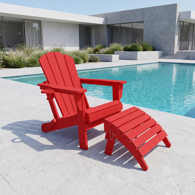 Repose-pieds extérieur en PEHD Adirondack pliable toutes saisons avec finition grain de bois pour patio, porche et jardin