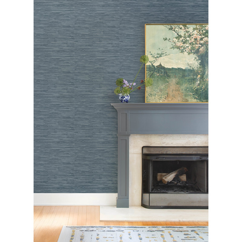 Exhale Light Brown Woven Faux Grasscloth Wallpaper, Blue