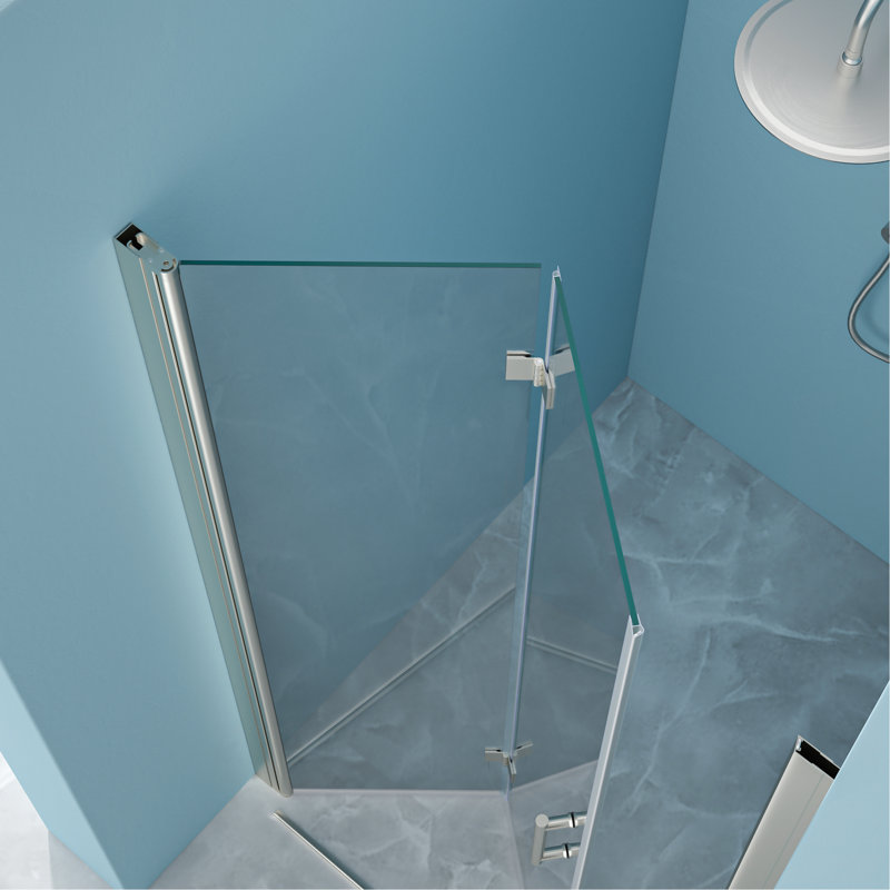 34"W X 72"H Fold Frameless Shower Door With Tempered Glass, Brushed Nickel