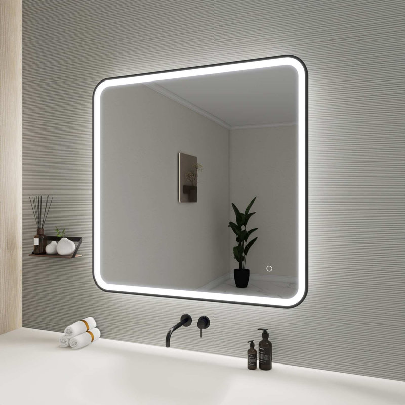 36 Round LED Front and Backlit Wall Mirror in Black, Black, 36" x 36"