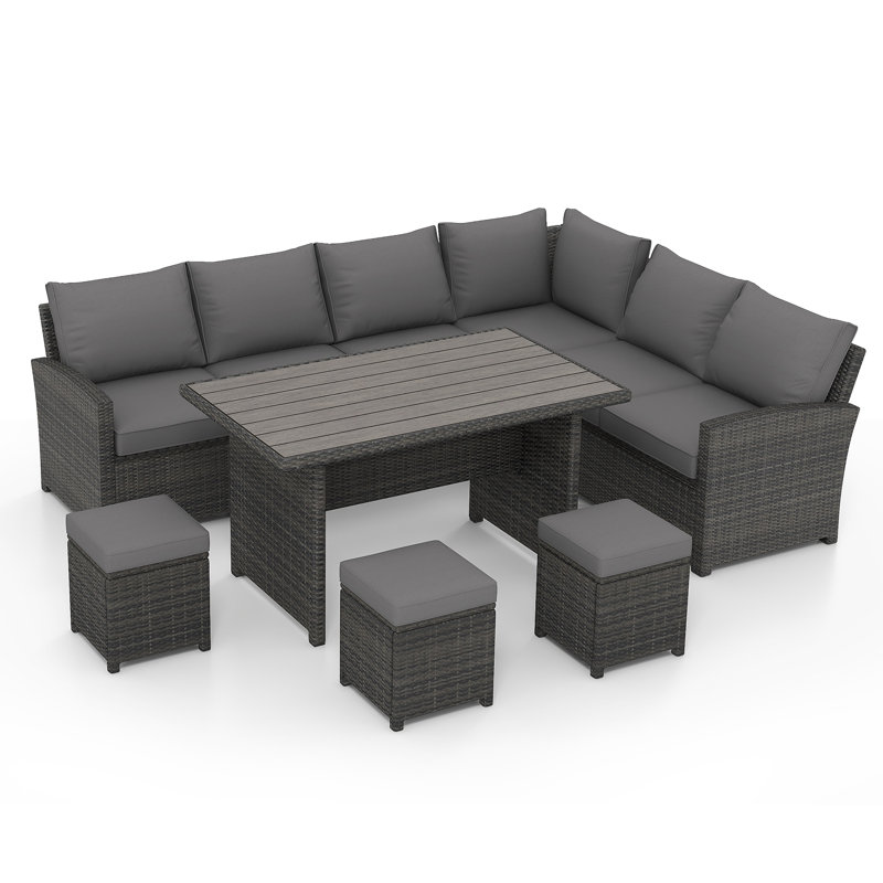 6 - Person Modular Patio Conversation Set with Cushions, Gray Frame/Dark Gray Cushion