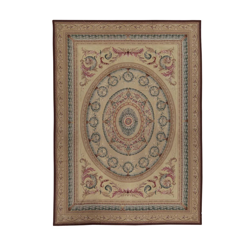 Tapis beige / brun / bleu noué à la main de haute qualité