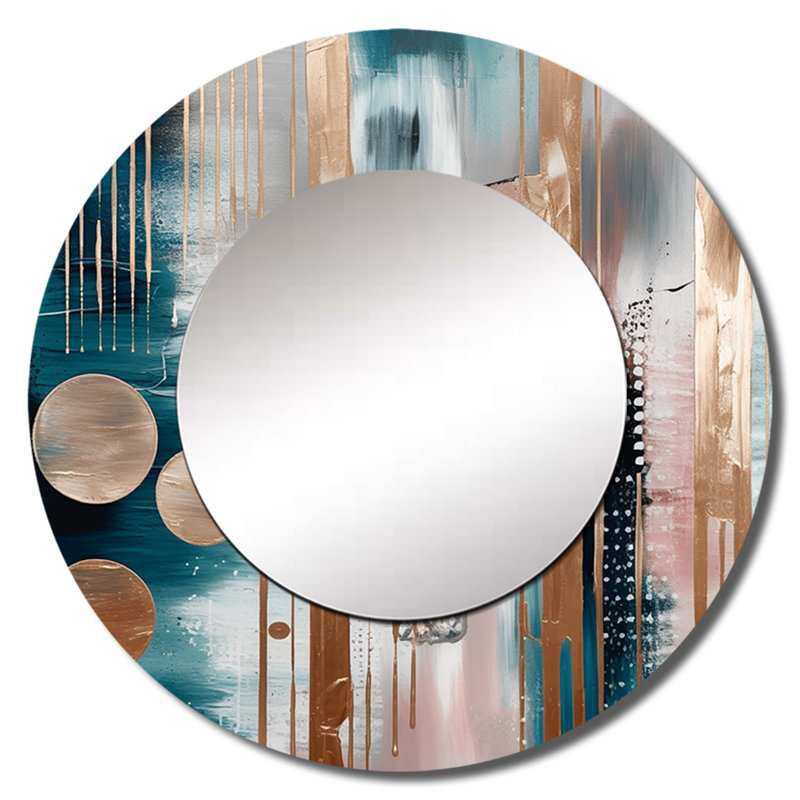 Pontone formes et lignes douces marbre IV - miroir décoratif en marbre, miroir mural rond moderne, impression d'art en métal