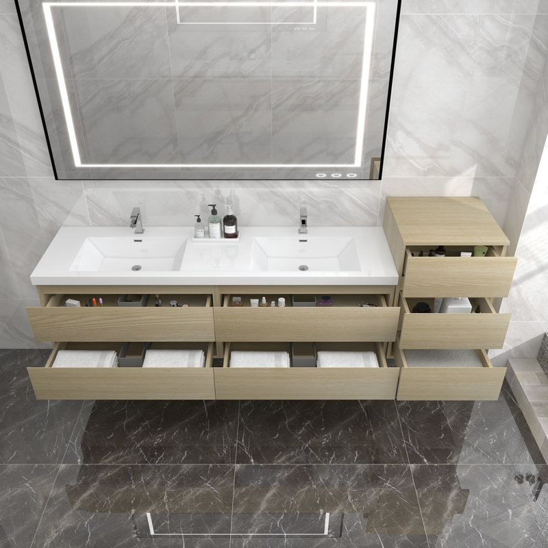 Ensemble de meuble-lavabo mural double 91 po Moreno Bailey, Chêne blanc