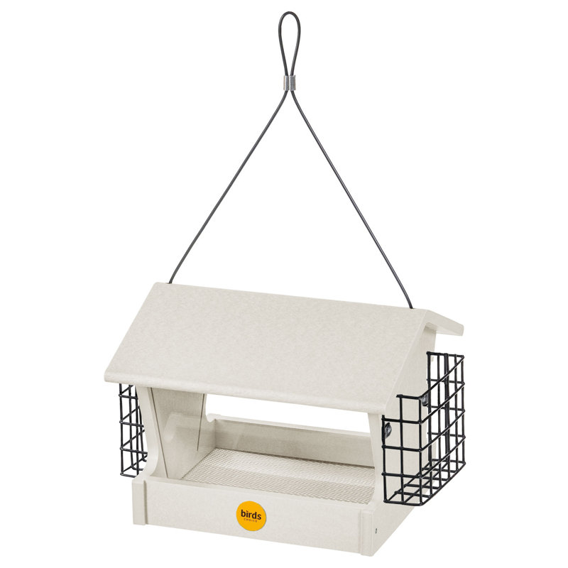 Medium Hopper Bird Feeder with Suet Cages in Green Recycled Plastic, 8" H x 8.75" W x 13" D