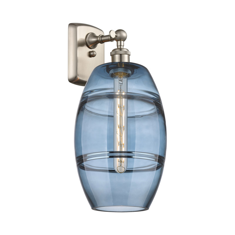 Bettylou Steel Armed Sconce, Princess Blue, 10.88" H x 8" W x 8.13" D, Satin Nickel