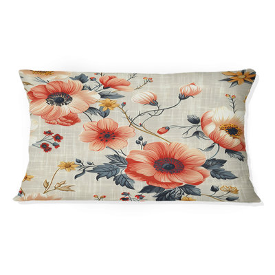Brown Pink Flower Wreath II - Traditional Lumbar Pillow