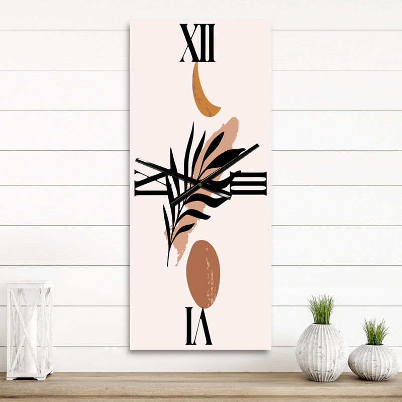 Horloge murale moderne Abstact Minimal Sun Moon & Tropical Palm Leaf I, Petit