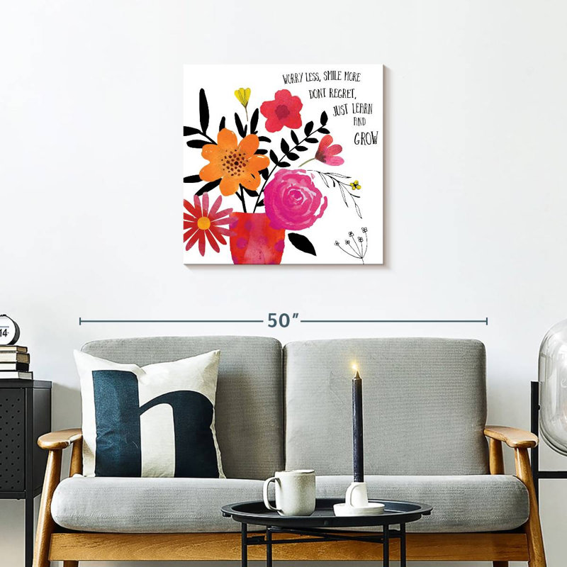 Tergel Floral Worry Less Smile More, 24" H x 24" W