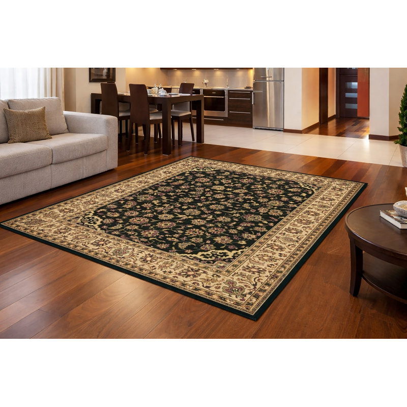 Safira Black Traditional Floral Indoor Area Rug, Rectangle 3'3" x 4'11"