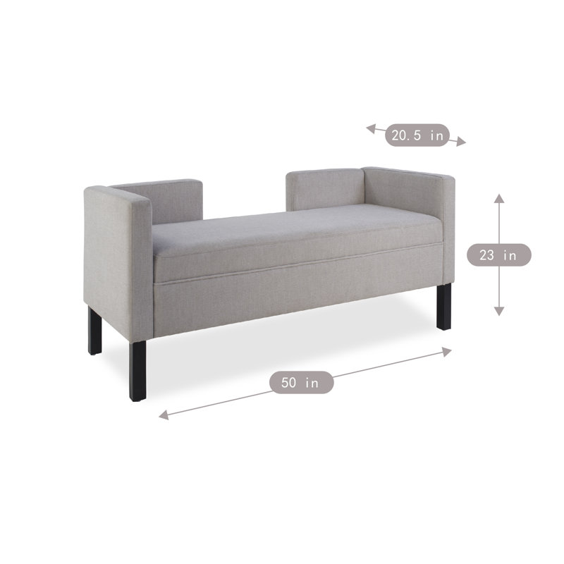 50" Grey Upholstered Entryway Bench With Arms & Black Wood Legs