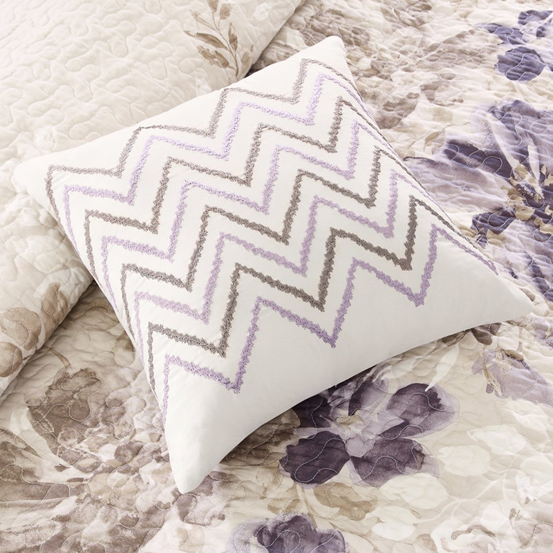 Courtepointe 6 pièces pour très grand / très grand. Aquarelle à motif floral, 100% microfibre, ensemble de 6 toiles réversibles de style textile. Design, coussins décoratifs inclus