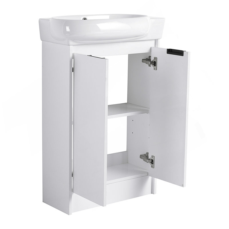 Meuble-lavabo autoportant avec lavabo, portes à fermeture douce, Blanc