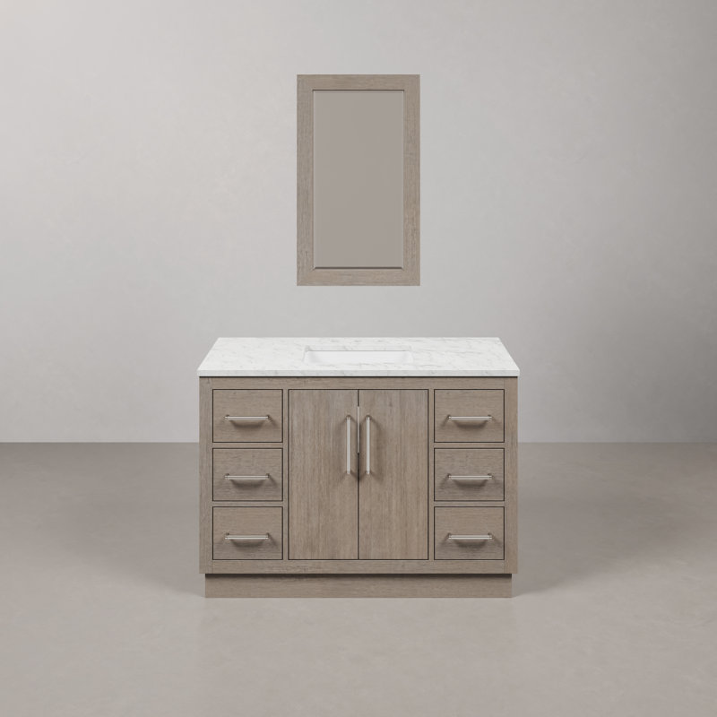 Overturf Meuble-lavabo de comptoir en marbre blanc Carrara de 48 po en chÃªne gris Audrina, Chrome
