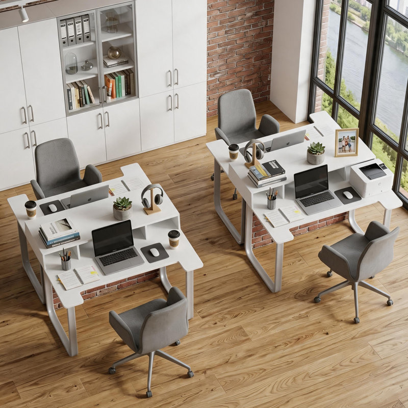 Bureau d'ordinateur en bois blanc, Blanc
