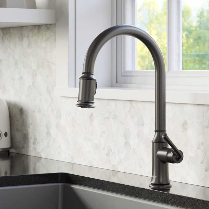 Robinet de cuisine à poignée simple Karran Auburn, Gris bronze